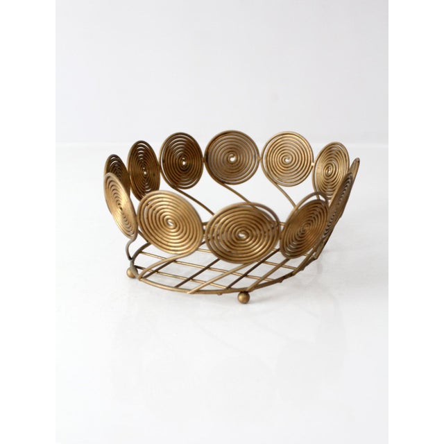 Mid-Century Brass Plated Wire Spiral Fruit Basket For Sale - Image 9 of 12