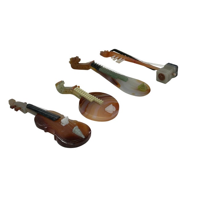 1980s Set of 4 Color Stone Instruments Miniature Display Art Figures For Sale - Image 5 of 17