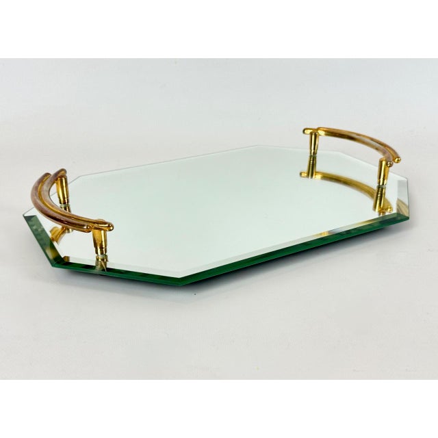 Mid-Century Modern Art Deco Style Gold-Plated Mirrored Glass Serving Tray from Gilde, 1950s For Sale - Image 3 of 12