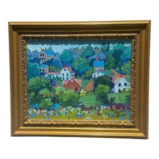 Contemporary Gold Framed Impressionistic Acrylic on Board Vibrant Landscape Painting by Dan Cocco For Sale