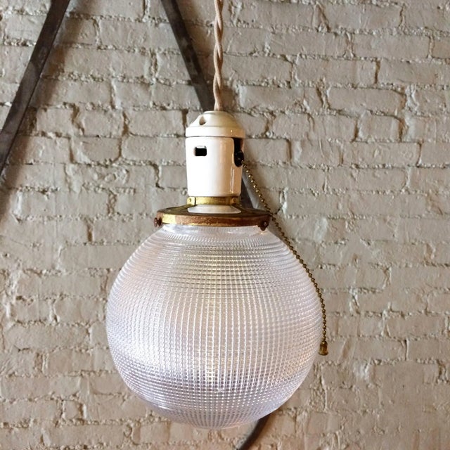 Pair of 1930s Industrial Holophane Glass Globe Pendant Lights For Sale In New York - Image 6 of 8