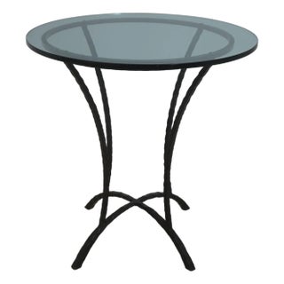 Stickley Round Glass Top Wrought Iron Base Bistro Tall Table For Sale
