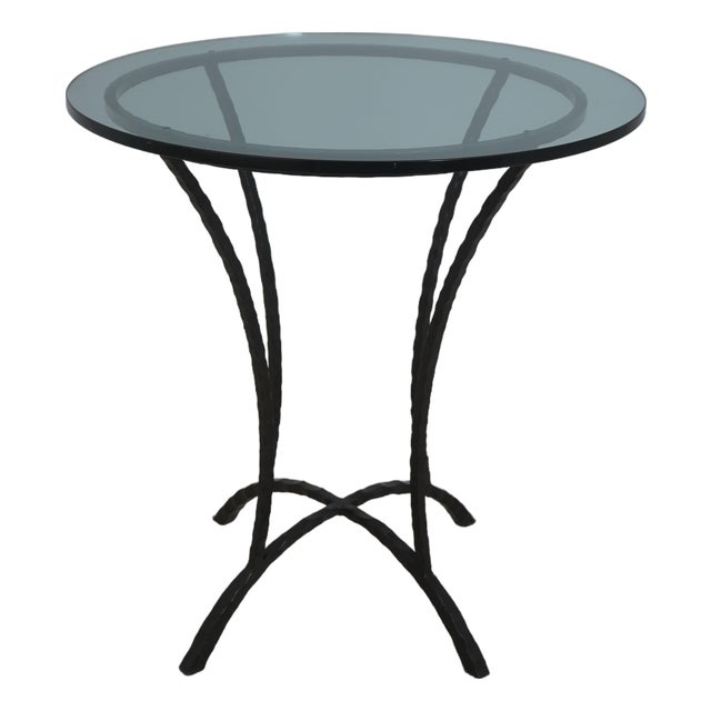 Stickley Round Glass Top Wrought Iron Base Bistro Tall Table For Sale