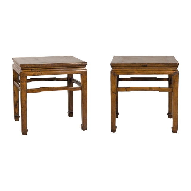 Pair of Vintage Chinese Hardwood Side Tables with Humpback Stretchers For Sale - Image 4 of 12