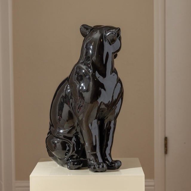 Vintage Large Black Glazed Ceramic Panther Sculpture 22" For Sale In Sacramento - Image 6 of 15