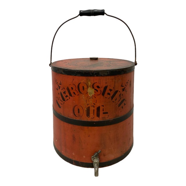 Early 20th C. Red Stenciled Kerosene Oil Can for Plant Stand or Side Table For Sale