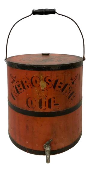 Early 20th C. Red Stenciled Kerosene Oil Can for Plant Stand or Side Table