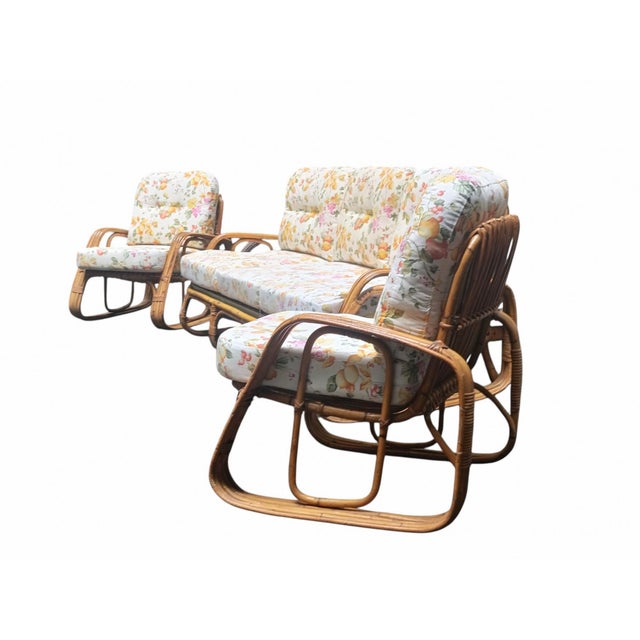 1960s Small Rattan and Curved Bamboo Sofa and Armchairs from Dal Vera, Italy, 1960s, Set of 3 For Sale - Image 5 of 11