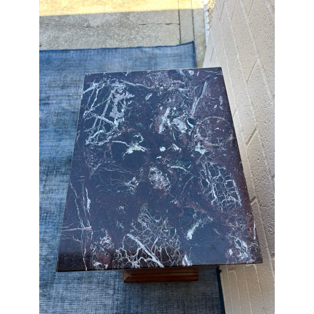 Antique Walnut Nightstand / Bedside Cabinet Featuring a Dark Marble Top and a Single Drawer Above a Cabinet Door For Sale - Image 9 of 9