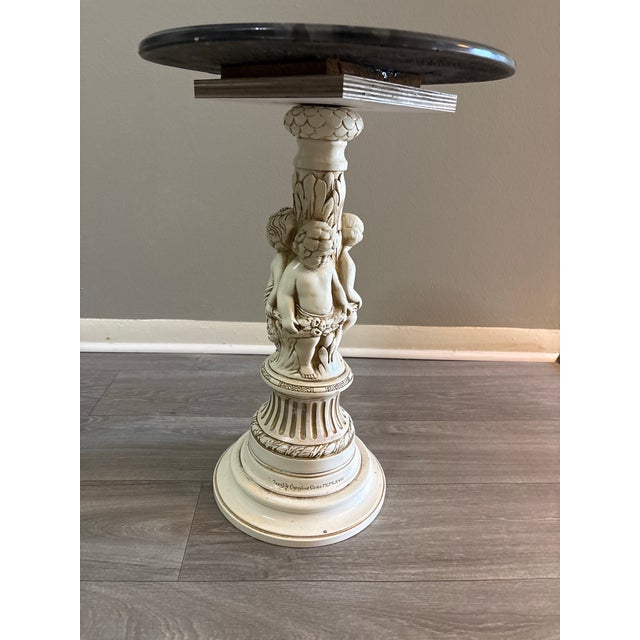 Mid-Century Modern Restored Vintage Cherub Pedestal in Green Marble Top, With Oak Restoration Instead of Cork For Sale - Image 3 of 8