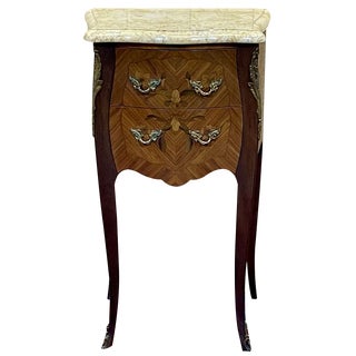 Louis XV Style Bedside Table in Oak with Marble Top, 1970s For Sale