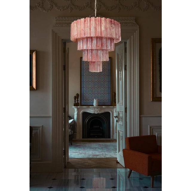 Vintage Murano Glass Tiered Chandeliers with 78 Alabaster Pink Glasses, 1990s, Set of 2 For Sale - Image 6 of 16