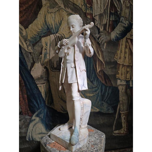 Grand Tour Alabaster Sculpture of Young Mozart Playing The, 1850, Alabaster For Sale - Image 9 of 17