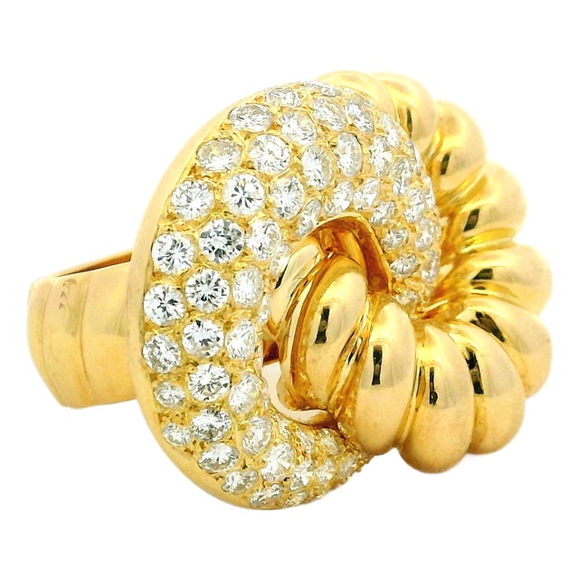 1970s Italian 18k Gold Diamond Swirl Cocktail Ring, 2.75 Carats, Size 7.5 For Sale