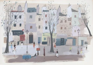 Paris Street in Early Spring, Charles Levier Watercolor on Paper