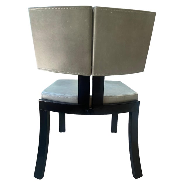 Light Gray Custom Mahogany Lacquer Frame Leather Dining Chairs- Set of 10 For Sale - Image 8 of 12