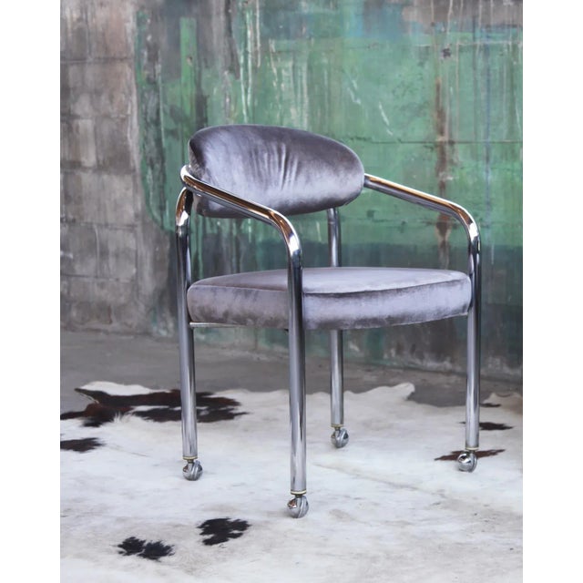 PostModern Chrome Tubular Armchair in Grey Velvet on Casters For Sale - Image 13 of 13