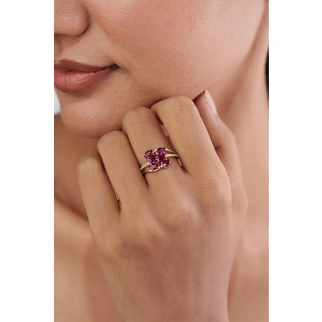 Not Yet Made - Made To Order 1.74ct Oval Ruby and Diamond Accent Cluster Ring in 14k Yellow Gold Size 8 For Sale - Image 5 of 17
