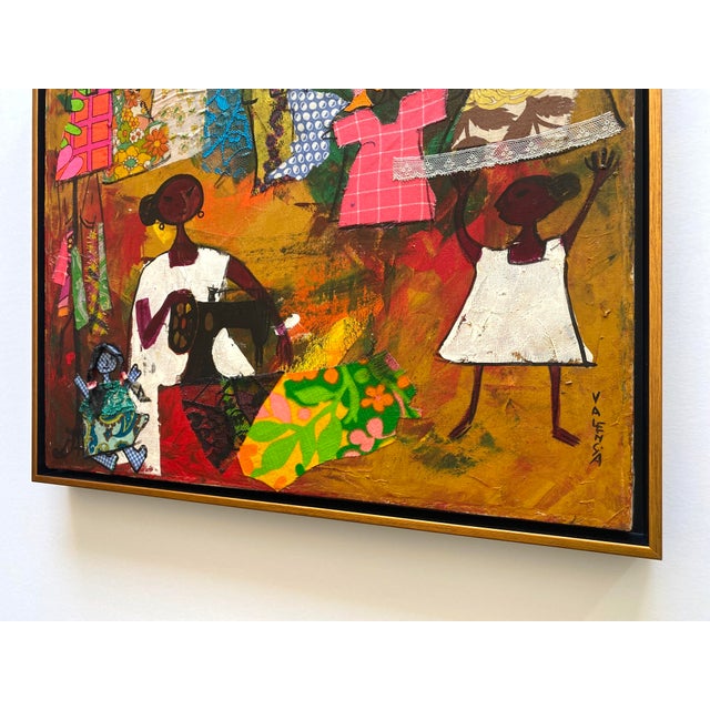 Alizandro Valencia Manzo Vintage Mexican Mid Century Modern " Costurera " Framed Signed Original Mixed Media Painting For Sale - Image 11 of 12