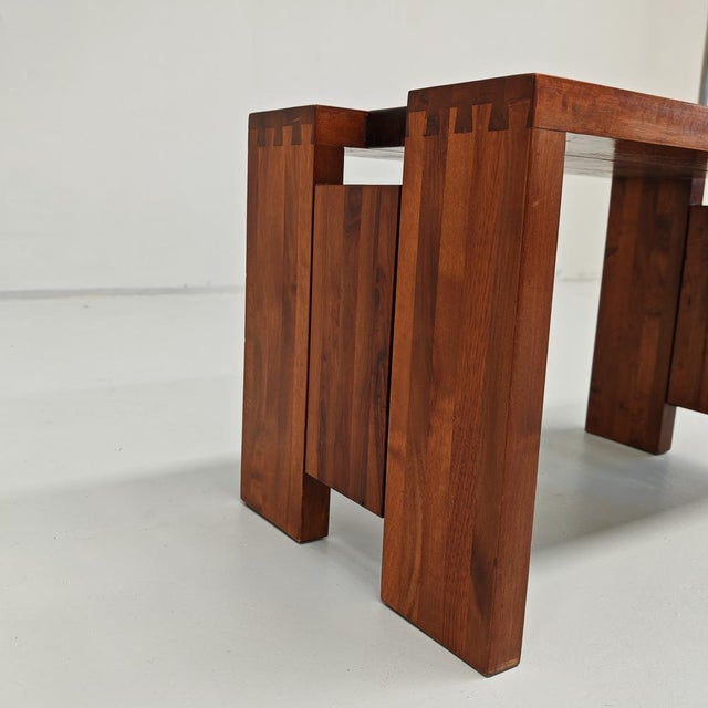 Vintage Walnut Coffee Table and Stool, 1970s For Sale - Image 6 of 18