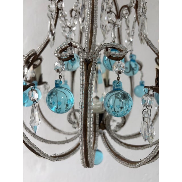 Aqua French French Aqua Blue Murano Balls Beaded Swags W Spear Chandelier, Circa 1900 For Sale - Image 8 of 13