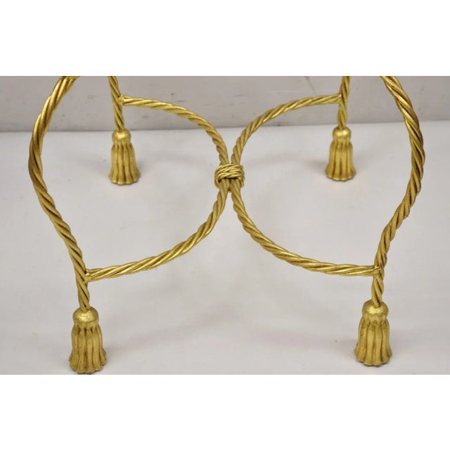 Mid 20th Century Italian Hollywood Regency Gold Gilt Iron Rope Tassel Form Vanity Bench Chair For Sale - Image 5 of 12