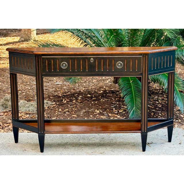Blackened Stain and Walnut Demi-Lune Console Table by Woodbridge Furniture For Sale In Savannah - Image 6 of 12