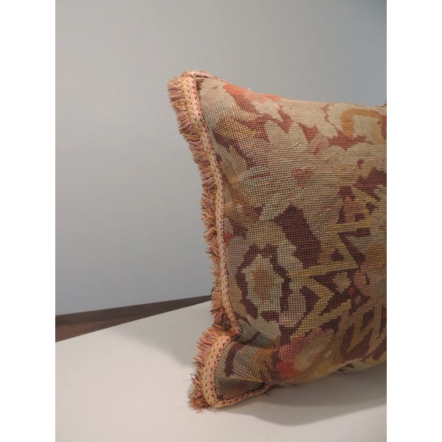 -Vintage Gold and Brown Needlepoint Tapestry Square Decorative Pillow Woven floral “Deco” style pattern with Arts and...