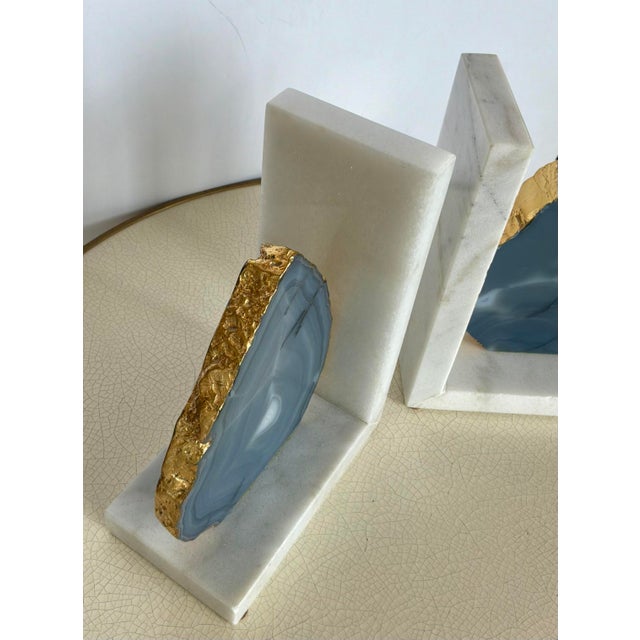 Modern Modern Sliced Agate and Marble Aysha Bookends Set of 2 For Sale - Image 3 of 4