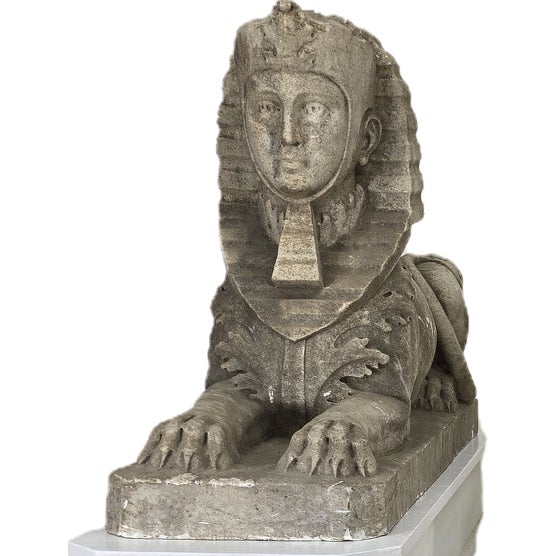 Large Pair Antique Sphinxes Sculptures Solid Marble on Wood Bases For Sale - Image 10 of 14