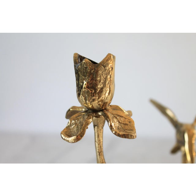 Metal Vintage Brass Floral and Hummingbird Candle Holder For Sale - Image 7 of 8