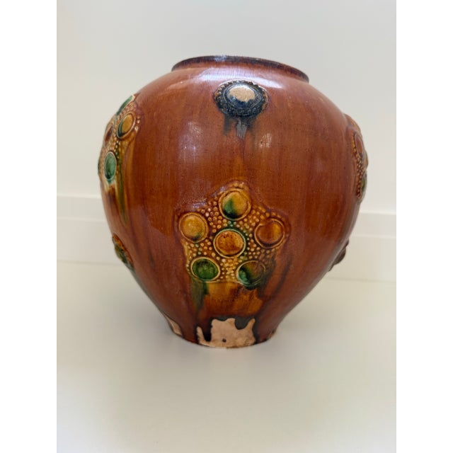 Mid 20th Century Mid 20th Century Rare Hand-Thrown 10" Tang Dynasty Style Sancai Glazed Pottery Medallion Jar For Sale - Image 5 of 12
