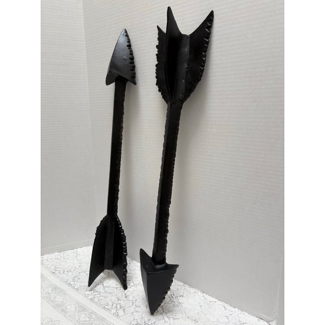 African Large Rugged Black Metal Arrow Wall Decor-Set of Two For Sale - Image 3 of 10