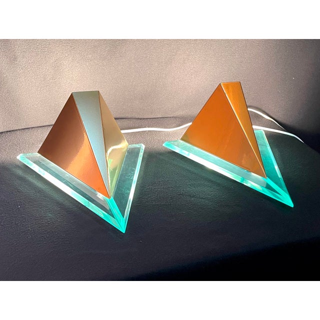 Massive, Post-Modern Triangular Gilted Metal and Lucite Six Sconces, Late 20th Century Belgium - Set of 6 For Sale - Image 4 of 11