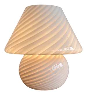 Cream Pink Swirl Mushroom Murano Glass Table Lamp, 1970s