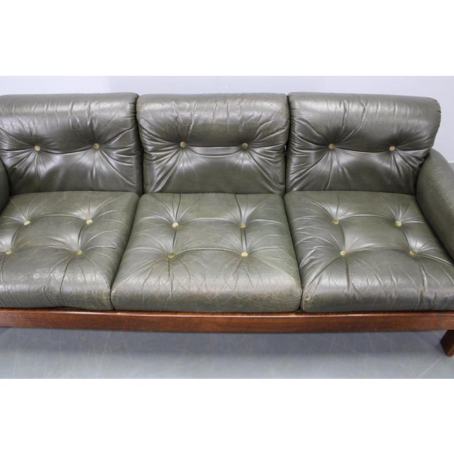 1970s Mid-Century Green Leather Sofa, Czechoslovakia, 1970s For Sale - Image 5 of 18