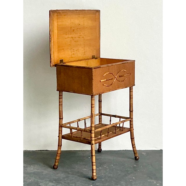 Vintage Boho Woven Rattan Pedestal Lidded Side Table For Sale - Image 4 of 12