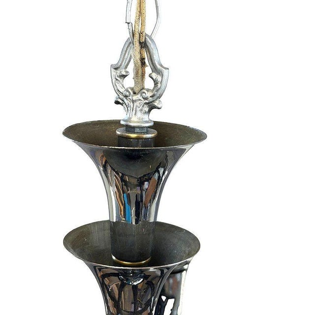1940s Mid 20th Century Art Deco Streamline Moderne Five-Light Chandelier With Opaline Glass Shades For Sale - Image 5 of 6