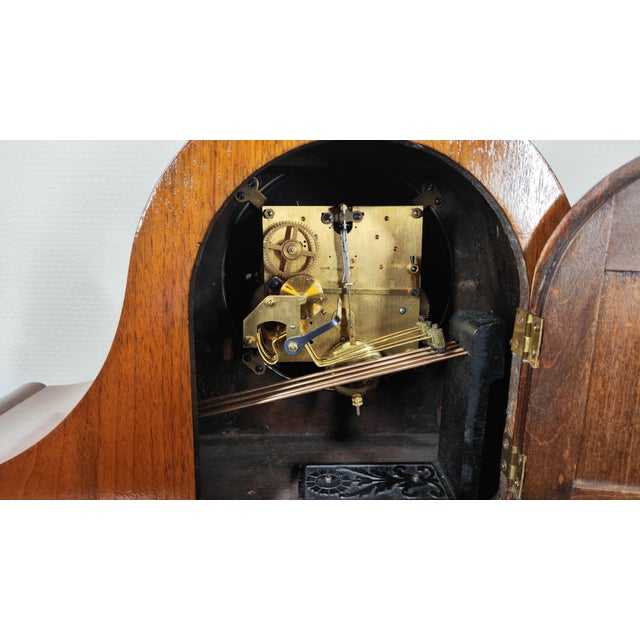 1936 Gustav Becker Antique Westminster Chime Mantel Clock For Sale - Image 6 of 8