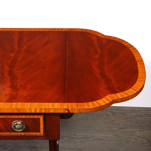 Edwardian Mahogany Writing Desk W/ Inlaid Exotic Wood Detailing & Bronze Pulls For Sale In New York - Image 6 of 18