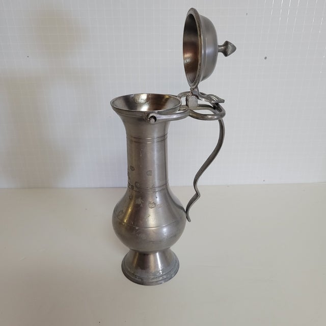 Continental Pewter Flagon With Hinged Lid, C. 1900 For Sale In Raleigh - Image 6 of 7
