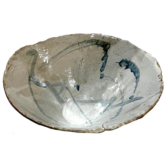 2000 - 2009 Monumental Brutalist Slab Studio Pottery Bowl With Abstract Decoration For Sale - Image 5 of 11