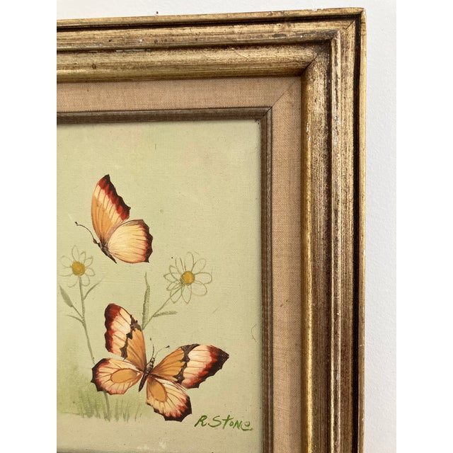 Traditional Vintage Butterfly Painting by R. Stone -- Mid-Century Oil on Canvas, Framed For Sale - Image 3 of 7
