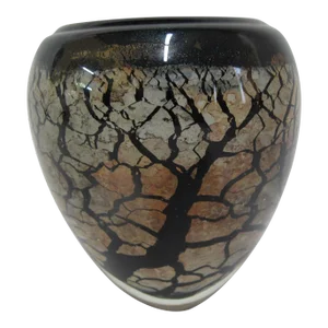 Robert Malone Earthy Brown Glass Crackle Paperweight Vase