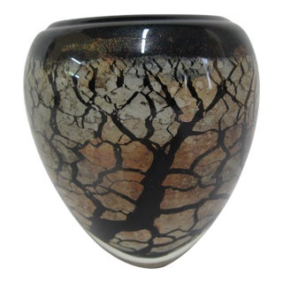 Rrobert Malone Modern Organic Earthy Crackle Glass Studio Art Paperweight Vase For Sale