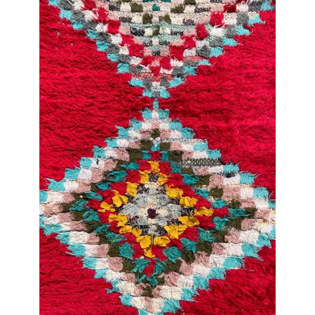 Contemporary 1980s Red Traditional Moroccan Berber Boucherouite Rug For Sale - Image 3 of 10