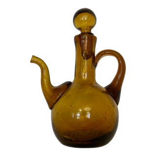 Rustic European Amber Glass Blown Cruet, Small For Sale