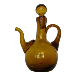Vintage Rustic European Amber Glass Blown Cruet, Small