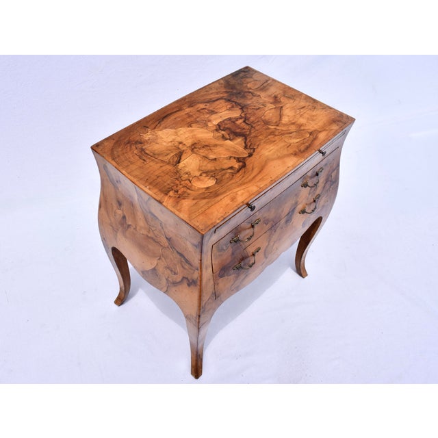 Mid 20th Century Italian Oyster Burl Two Drawer Small Chest / Side Table For Sale - Image 5 of 11