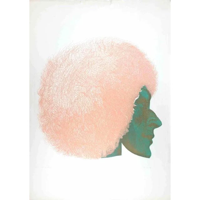 1970s Giacomo Porzano, Profile in Pink and Green, Etching, 1972 For Sale - Image 5 of 5